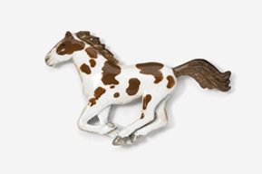 A brown and white horse is running in the air.