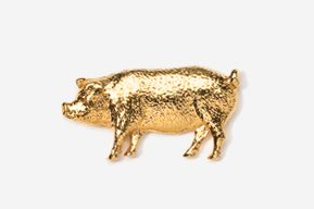 A gold pig is standing in front of the camera.