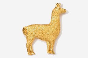 A gold llama is standing up against the wall.