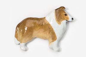 A brown and white dog is standing on its hind legs.