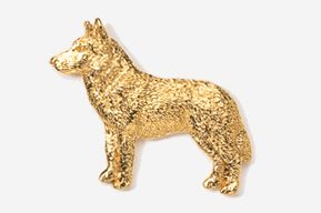 A gold colored dog is standing in front of the camera.