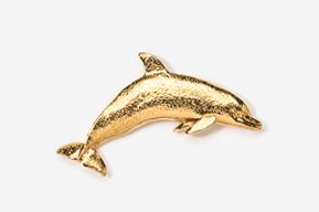 A gold colored dolphin is shown in this picture.