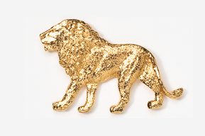 A gold lion is standing on the ground.