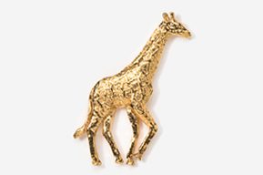 A gold giraffe is standing in the middle of the picture.