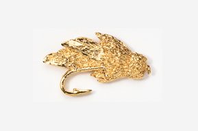 A gold leaf pin with a fish hook.