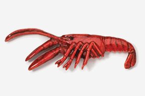 A red lobster is shown with its claws extended.