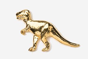 A gold plated dinosaur is standing up.