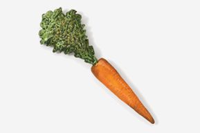 A carrot with green leaves on it.