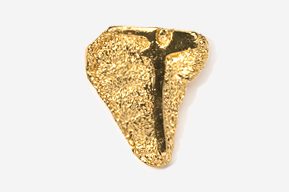 A gold nugget with a letter on it.