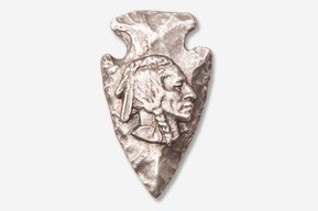 A silver arrowhead with an indian head on it.