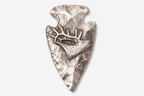 A silver arrowhead with a deer head on it.