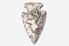 A silver arrowhead with a deer on it.