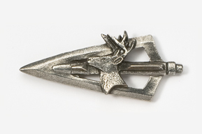 A silver arrow with a deer head on it.