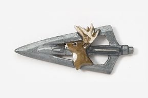 A metal arrow with a deer head on it.