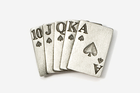 A set of five playing cards with the number 1 0 on each.