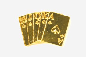 Four gold playing cards with the word " fuoka " on them.