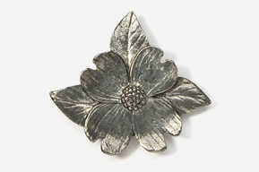 A silver flower with leaves on top of it.