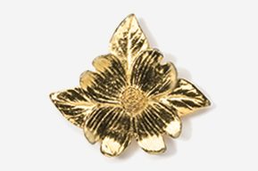 A gold flower with leaves on top of it.