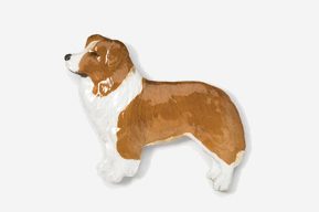 A brown and white dog is standing up