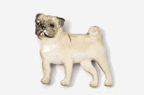 A pug dog figurine is shown in front of a white background.