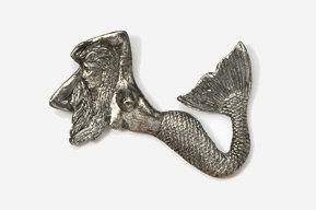 A silver mermaid brooch is shown here.