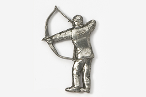 A silver figurine of an archer holding a bow and arrow.