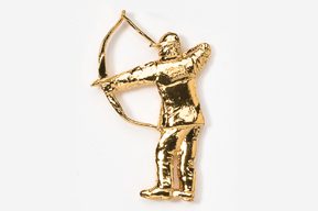 A gold colored metal figure of an archer.