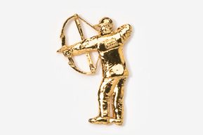 A gold colored metal figure holding a bow and arrow.