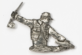 A silver statue of a baseball player holding a bat.