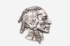 A silver indian head pin is shown.