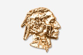 A gold colored metal head of indian.