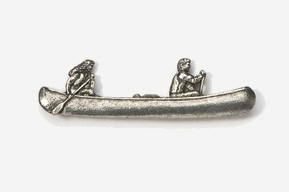 A silver boat with two people in it