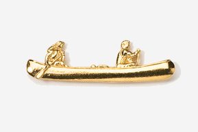 A gold object with two people in a boat.