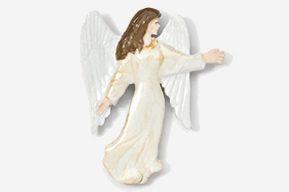 A white angel with long hair and wings.