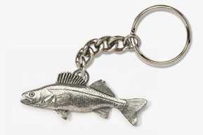 A silver fish keychain with a chain attached to it.