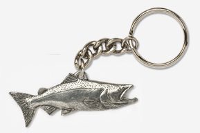 A silver fish keychain with a chain attached to it.