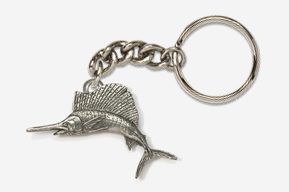 A silver fish keychain with a chain attached to it.