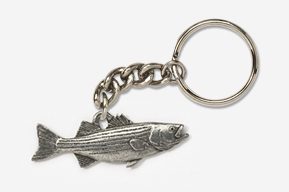 A silver fish keychain with chain attached to it.