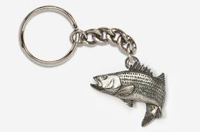 A silver fish keychain with a chain attached to it.