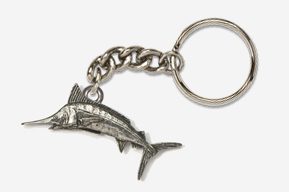 A silver fish keychain with a chain attached to it.