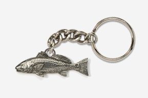 A silver fish keychain with chain attached to it.