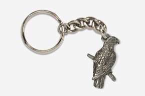 A silver key chain with a parrot on it.