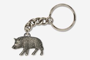 A metal keychain with an animal on it.