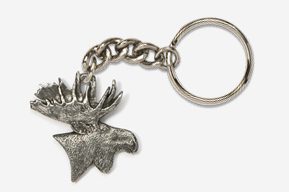 A silver key chain with an animal head on it.