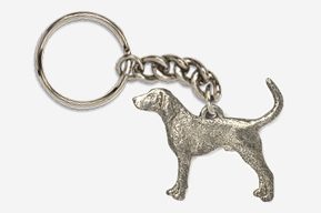 A silver dog keychain with chain