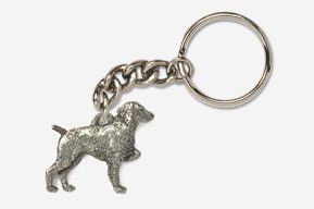 A silver dog keychain with chain