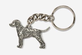 A silver dog keychain with chain