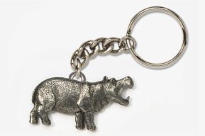 A silver key chain with an animal on it.