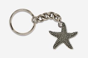 A silver key chain with a star fish charm.