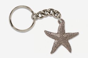 A silver key chain with a starfish on it.